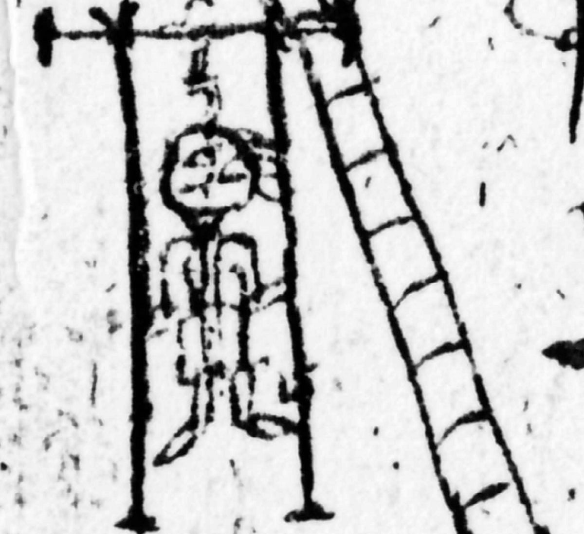  Dibuix d un penjat a Barcelona el 1372. Arxiu Historic de la Ciutat de Barcelona