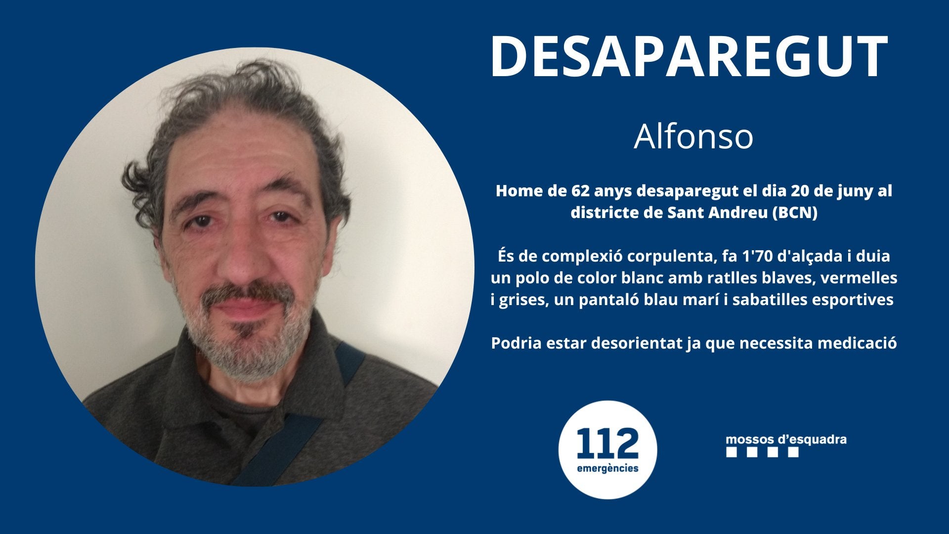 L'Alfonso va desaparèixer fa més d'una setmana a Sant Andreu / Mossos