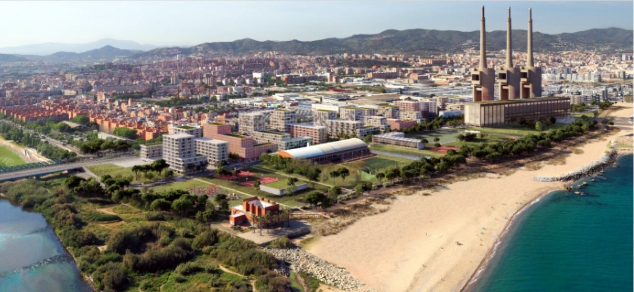 Recreació dels futurs blocs de pisos adjacents a les Tres Xemeneies, entre Sant Adrià i Badalona