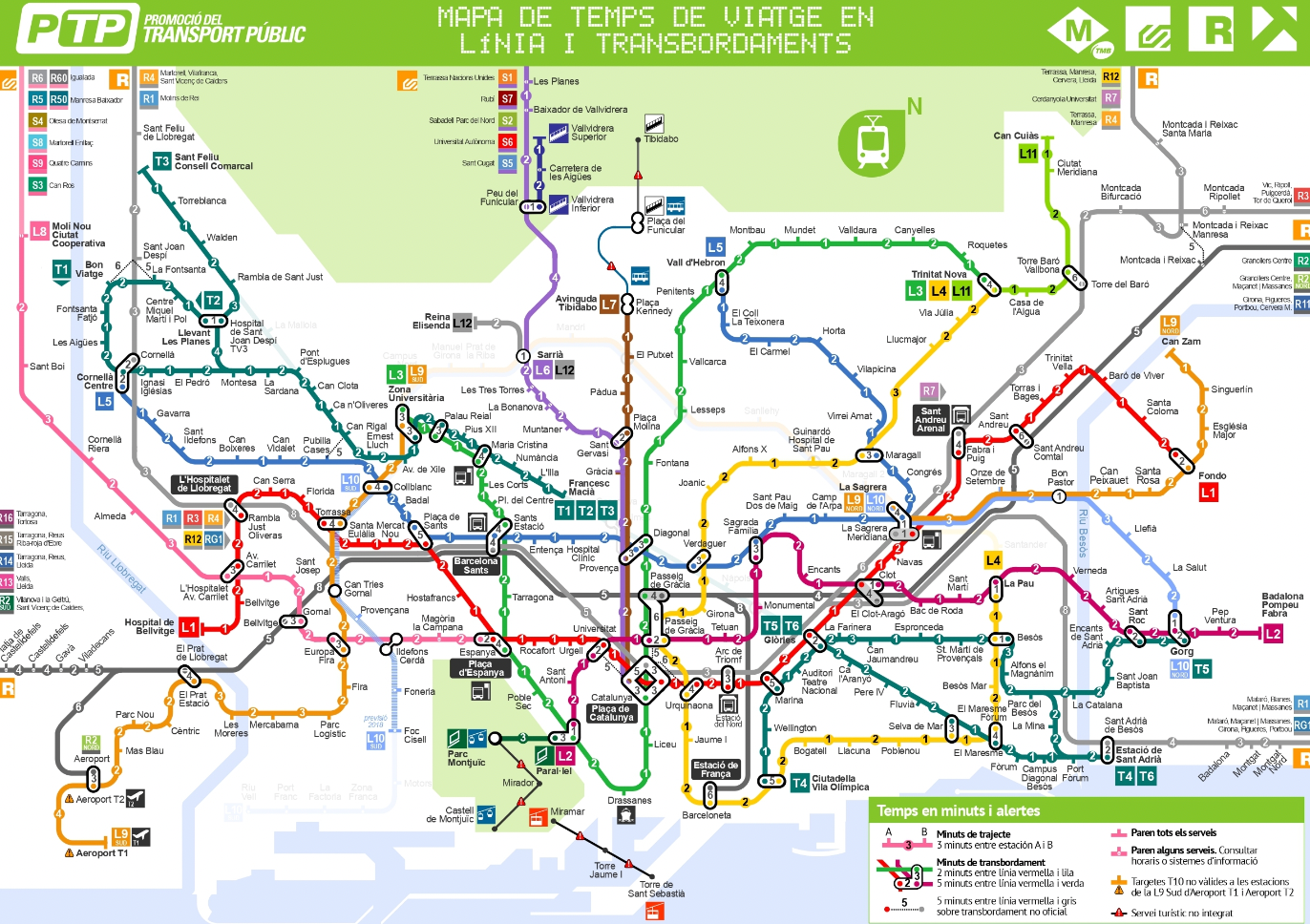 Mapa de temps de viatge en línia i transbordaments PTP