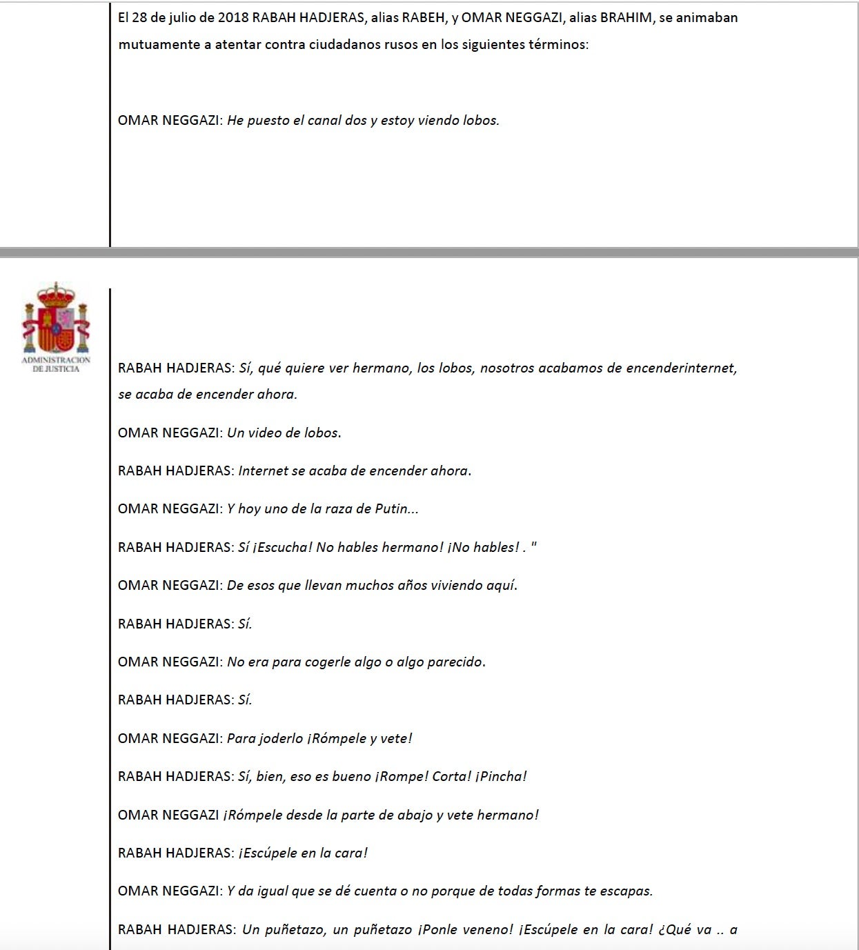 Una de les converses transcrites dels acusats sobre els objectius russos/QS