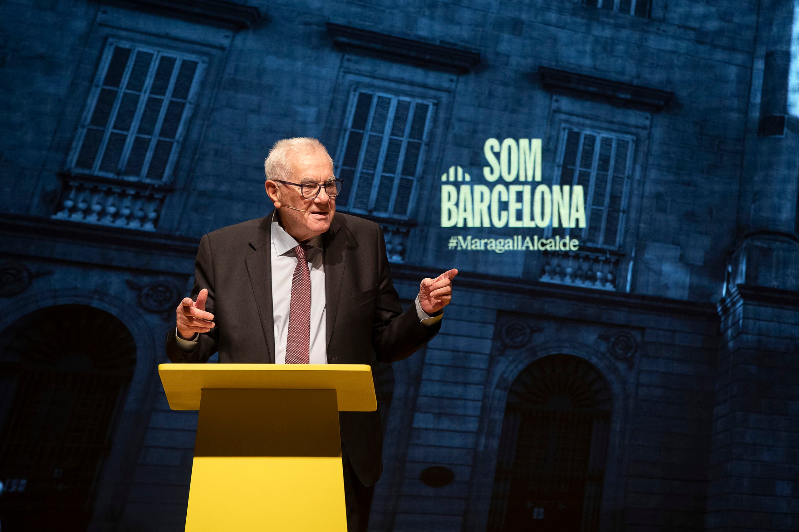 Pere Aragonès, president de la Generalitat de Catalunya, presenta Ernest Maragall com a candidat a l'alcaldia de Barcelona a l'auditori Axa.