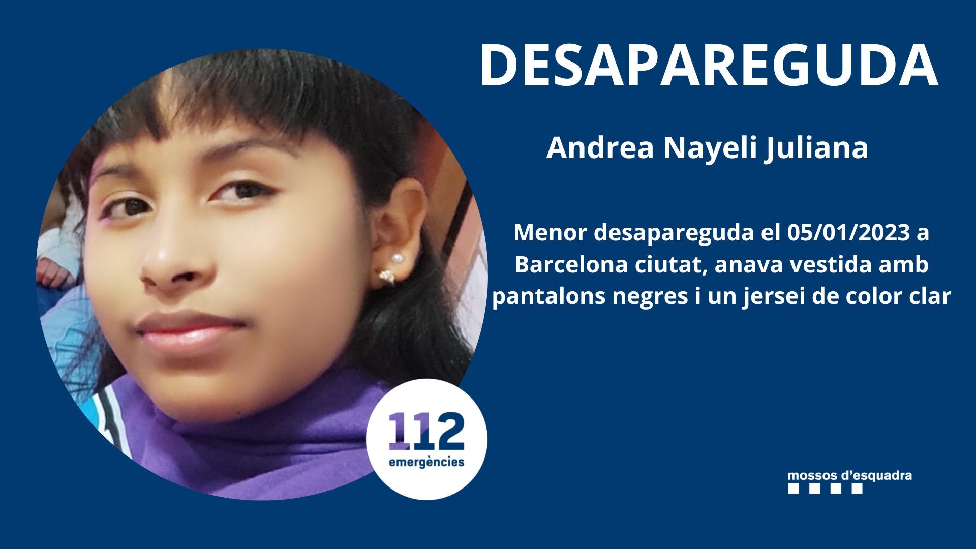 Imatge publicada de la menor pels Mossos d'Esquadra / Mossos d'Esquadra