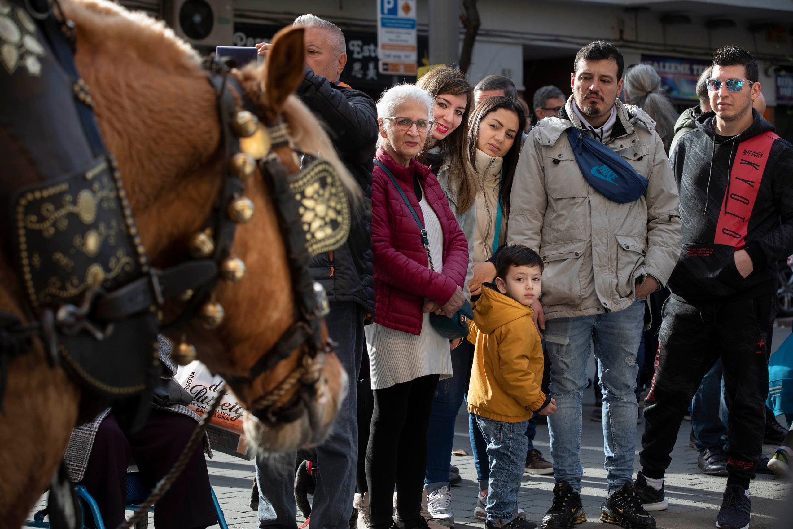 Els Tres Tombs a Sant Andreu per Sant Antoni. tradició, festa tradicional, tradicions catalanes, espectadors al carrer