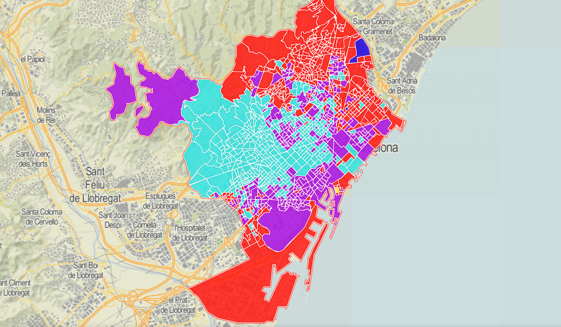 Mapa dels resultats de les eleccions a Barcelona per seccions sensals / Ajuntament