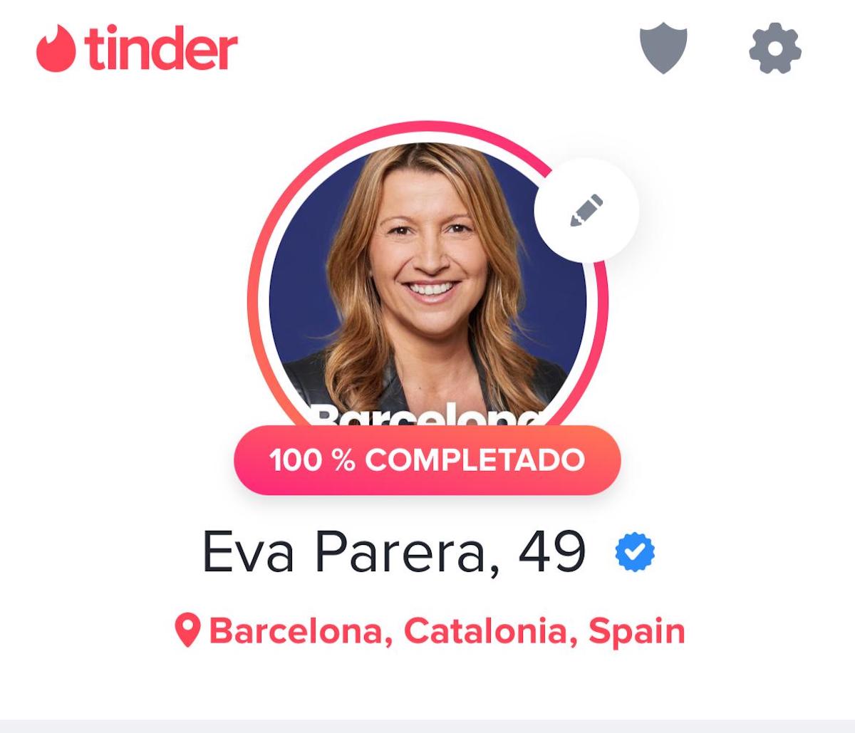 Captura del perfil d'Eva Parera a la xarxa social de cites Tinder / valents