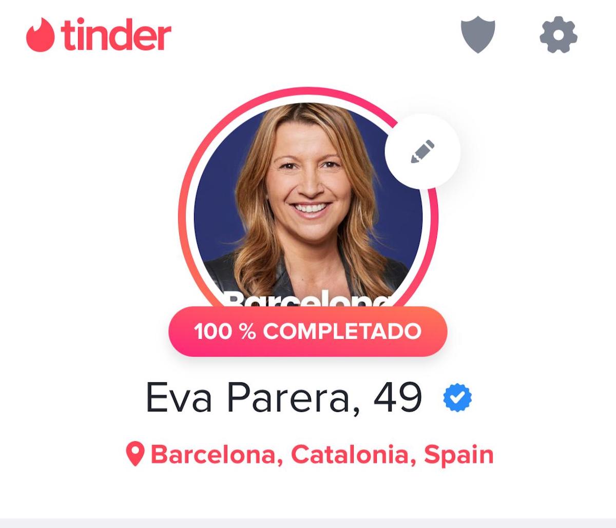 Captura del perfil d'Eva Parera a la xarxa social de cites Tinder / valents