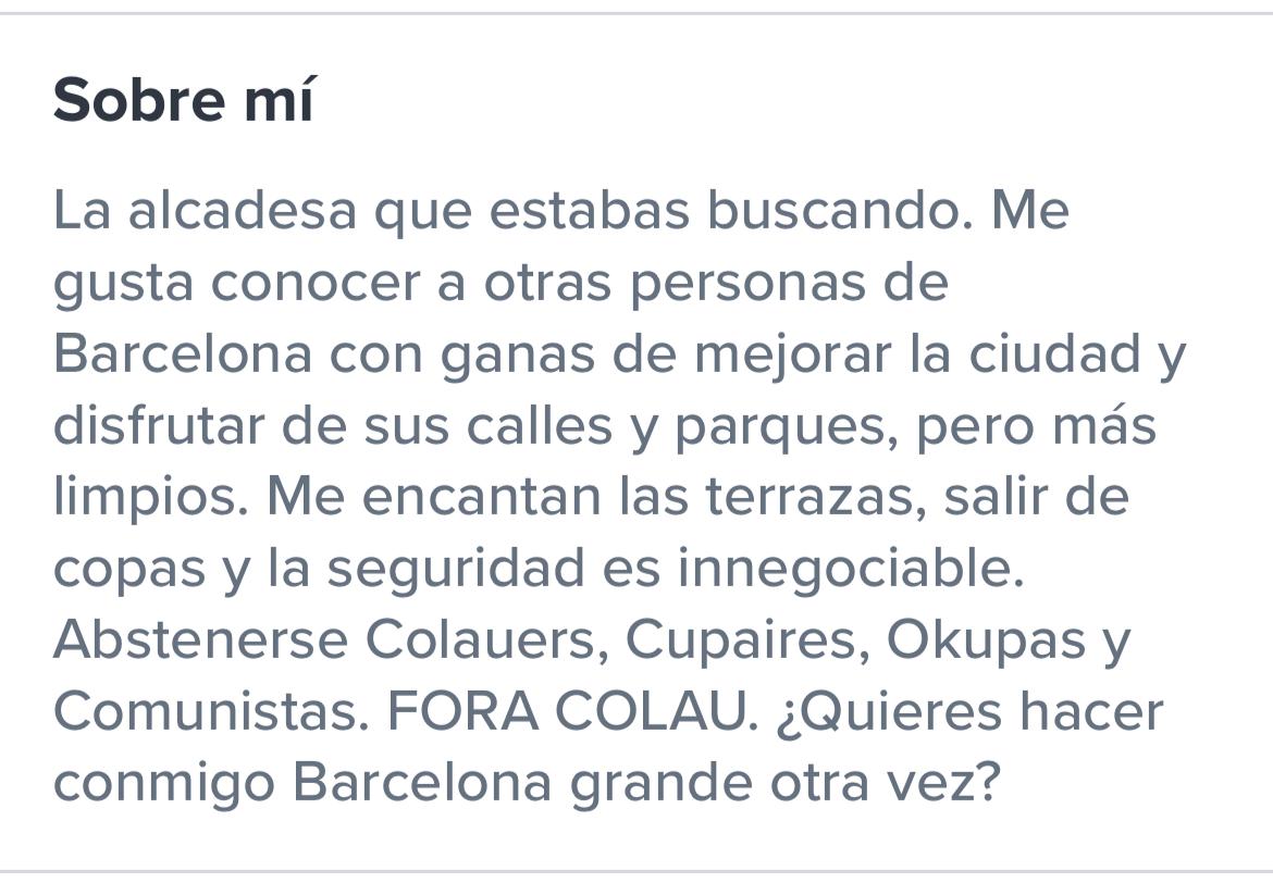Captura del perfil d'Eva Parera a la xarxa social de cites Tinder / valents
