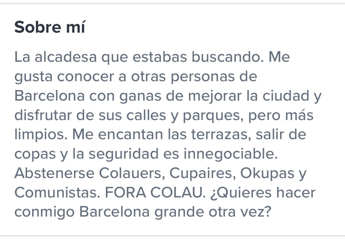 Captura del perfil de Eva Parera en la red social de citas Tinder / valientes