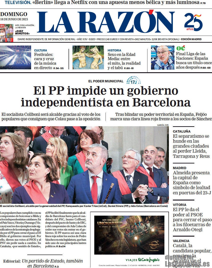 La Razón destaca el paper del PP en la investidura de Collboni 