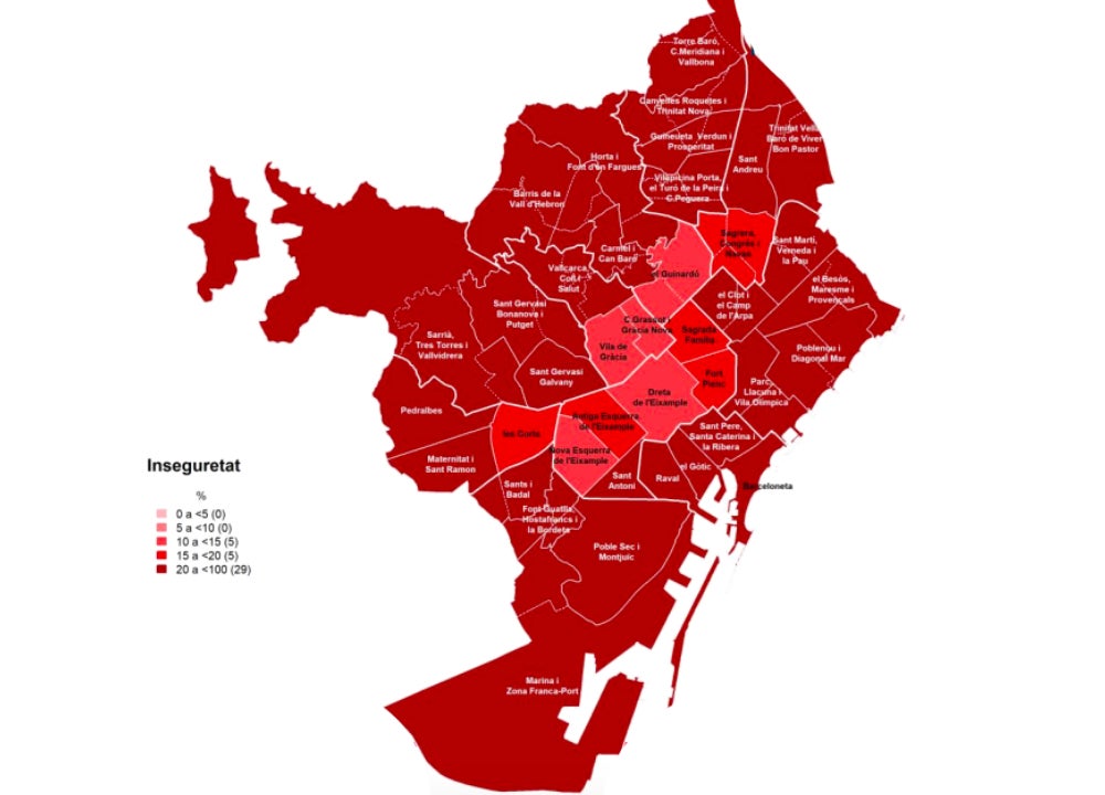 El mapa amb el % de veïns que diuen que la inseguretat és el principal problema | Enquesta de Serveis Municipals 2023