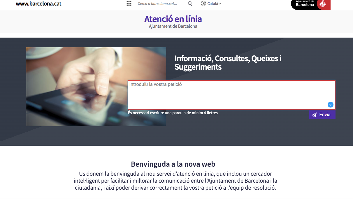 La página de inicio del portal de atención en línea