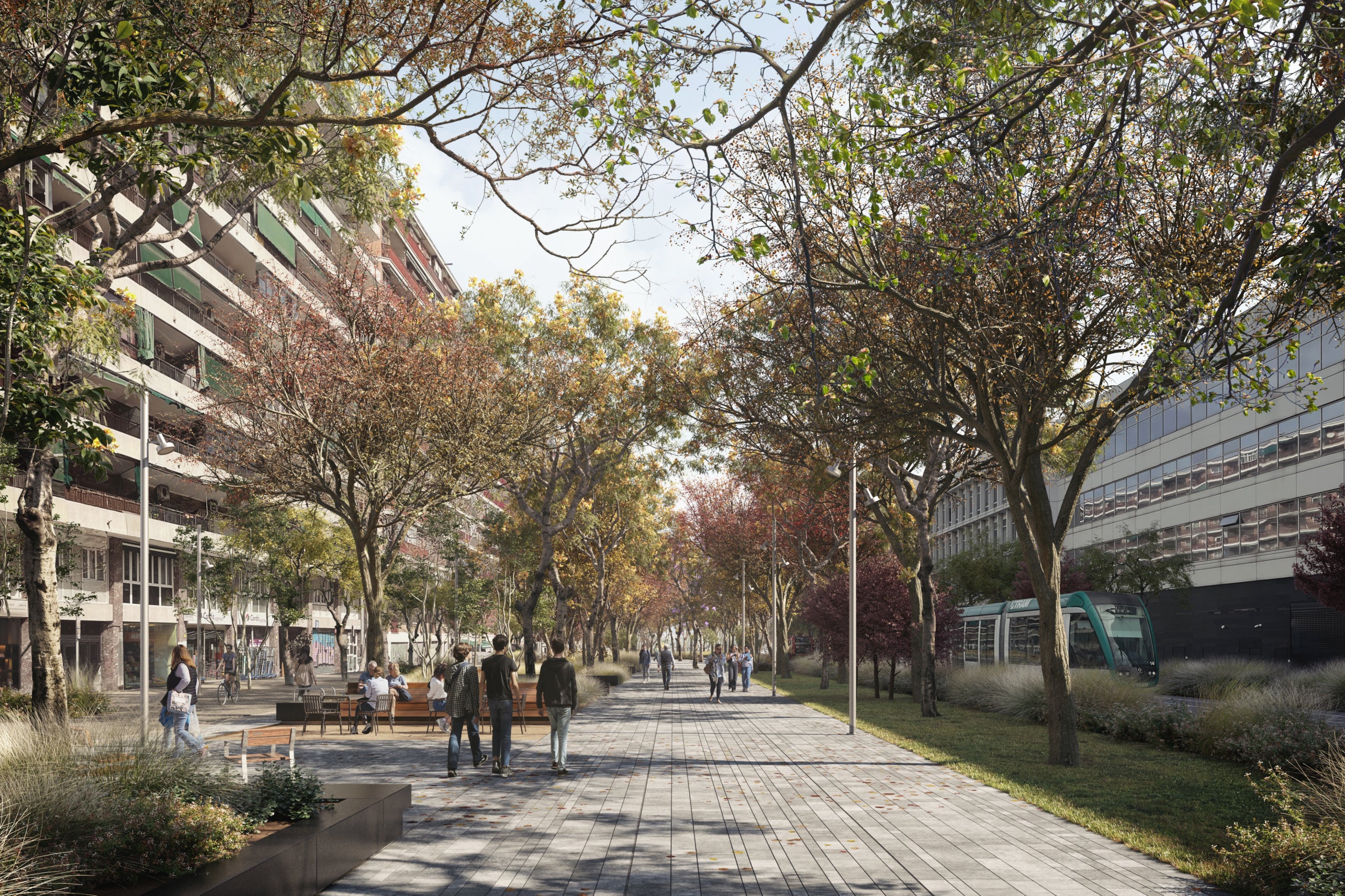 Imatge virtual de com quedarà el nou passaig verd de la Gran Via a les Glòries / Ajuntament