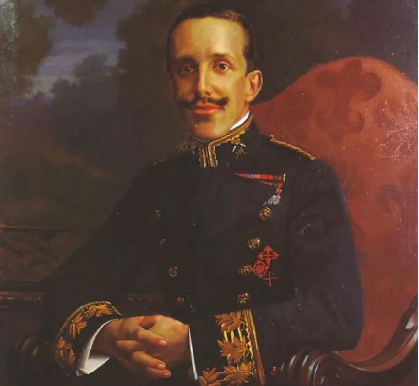 o rei Alfons XIII amb l'uniforme d'etiqueta del Cos d'Enginyers de Mines. Obra de M. Oliver Aznar (1925) @ MINISTERI D'INDÚSTRIA
