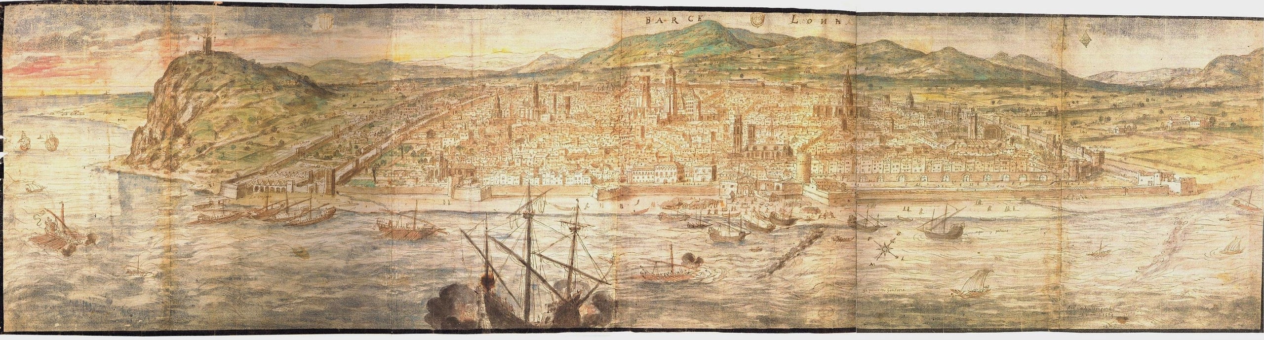 El convento de Sant Francesc se puede ver entre el segundo y el tercer pliego empezando por la izquierda de este dibujo de Anton Van der Wyngaerde (1563)