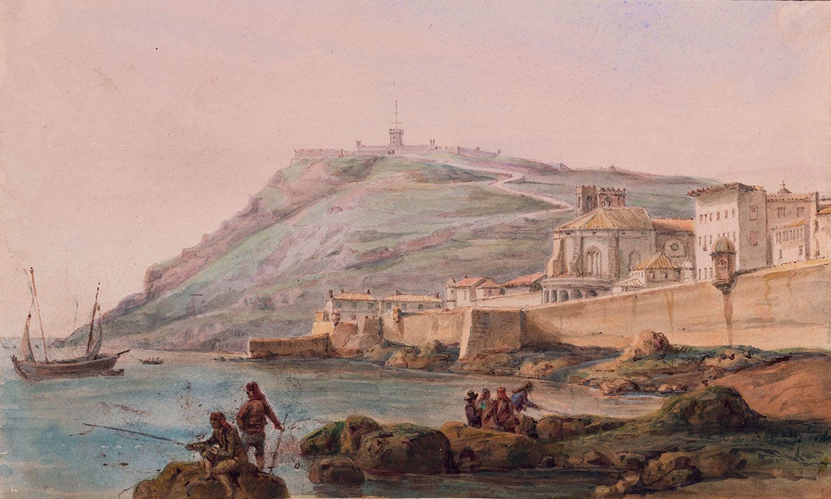 El convent de Sant Francesc amb la muntanya de Montjuïc de fons en un dibuix de Josep Mosterin (1830-1860) / Arxiu Històric de la Ciutat de Barcelona