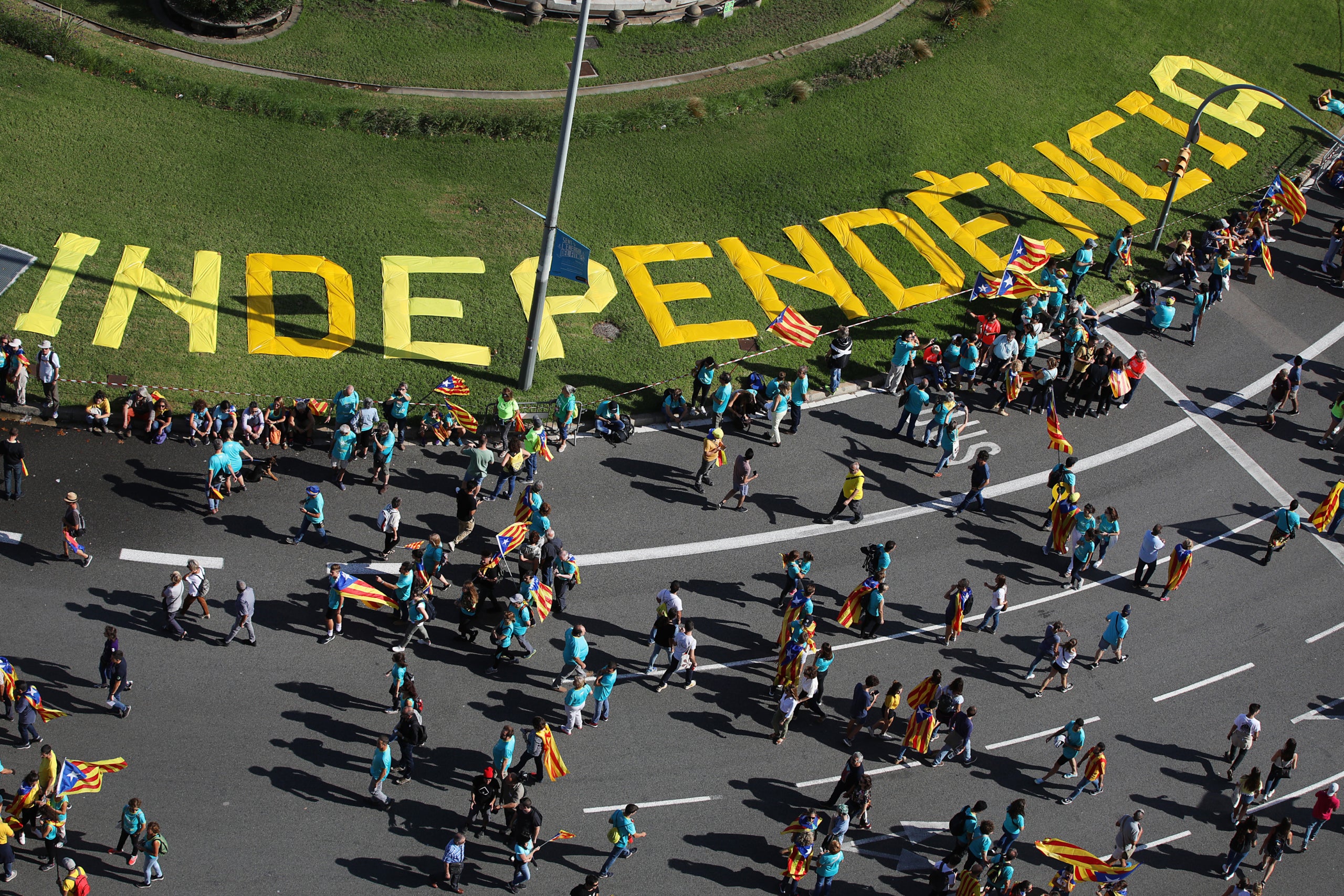 Manifestació convocada per l'ANC i Òmnium Cultural en motiu de La Diada 2019 amb el lema 'Objectiu Independència' a la Plaça Espanya.