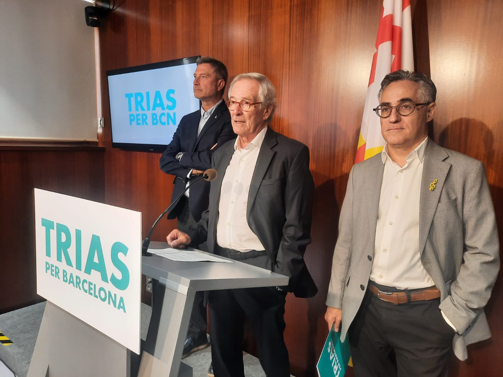 Xavier Trias, Jordi Martí Galbis i Ramon Tremosa a la roda de premsa d'aquest dimarts / TriasxBCN