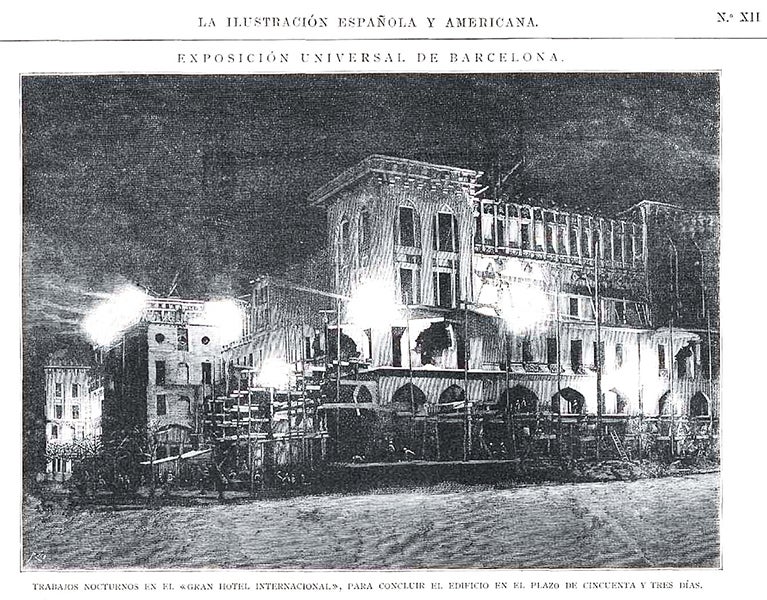 Fotografia de la il·luminació de les obres del Gran Hotel Internacional | Fons: Lluís Domènech i Montaner. Arxiu Històric del Col·legi d'Arquitectes de Catalunya