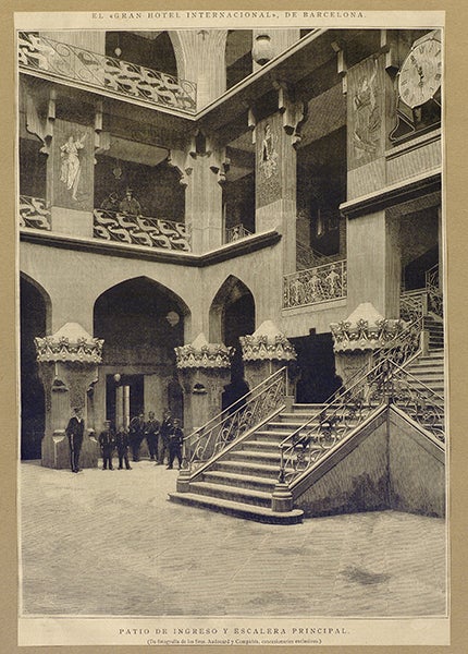 Pati interior principal que donava entrada al Gran Hotel Internacional | Fons: Lluís Domènech i Montaner. Arxiu Històric del Col·legi d'Arquitectes de Catalunya
