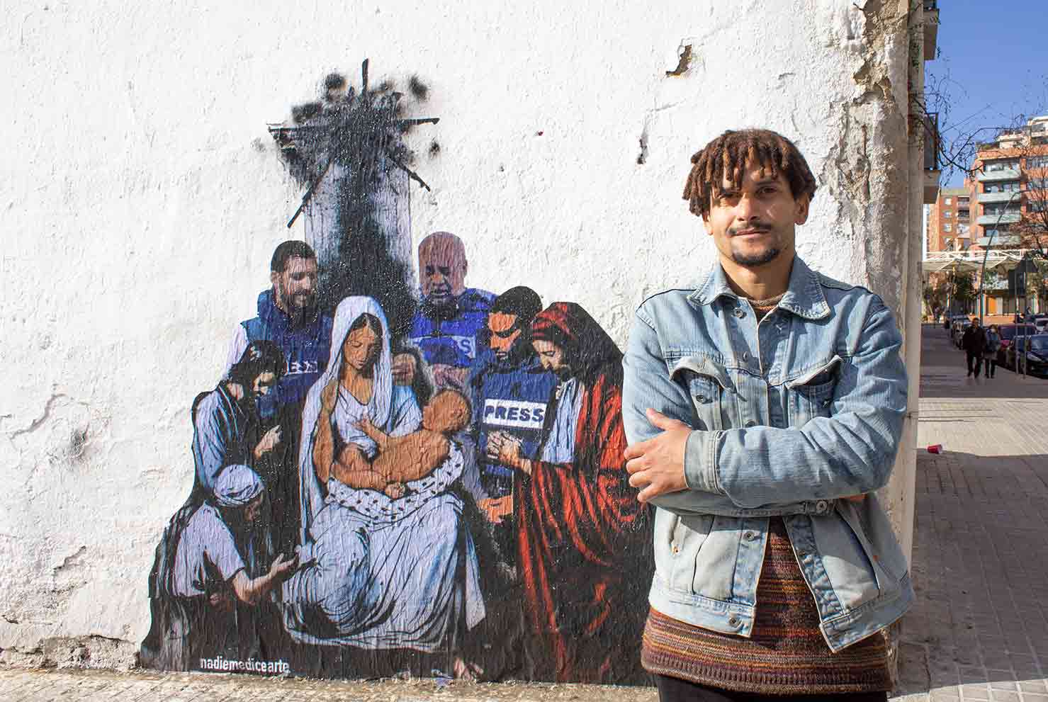 El mural de l'artista urbà Diego Ojeda del Clot que critica els bombardejos a la franja de Gaza / Cedida