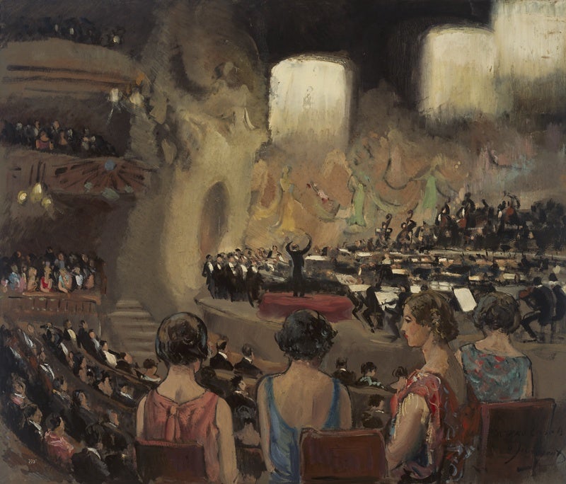 MPC 0375. 'Orquestra Pau Casals al Palau de la Música' [pintura sobre cartó] Junyent Sans, Oleguer segle XX