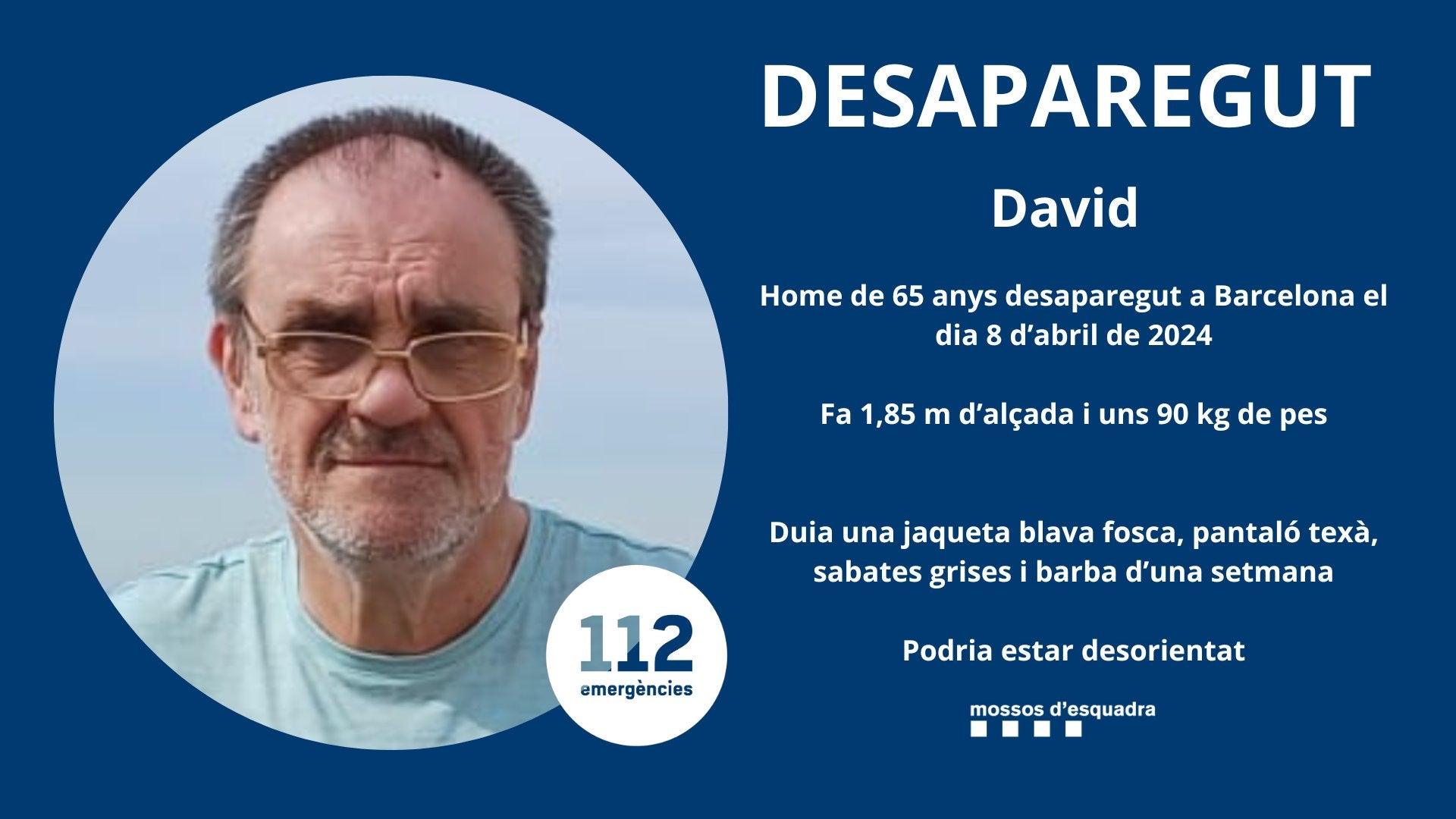 La imatge publicada d'en David publicada pel cos de policia / Mossos d'Esquadra