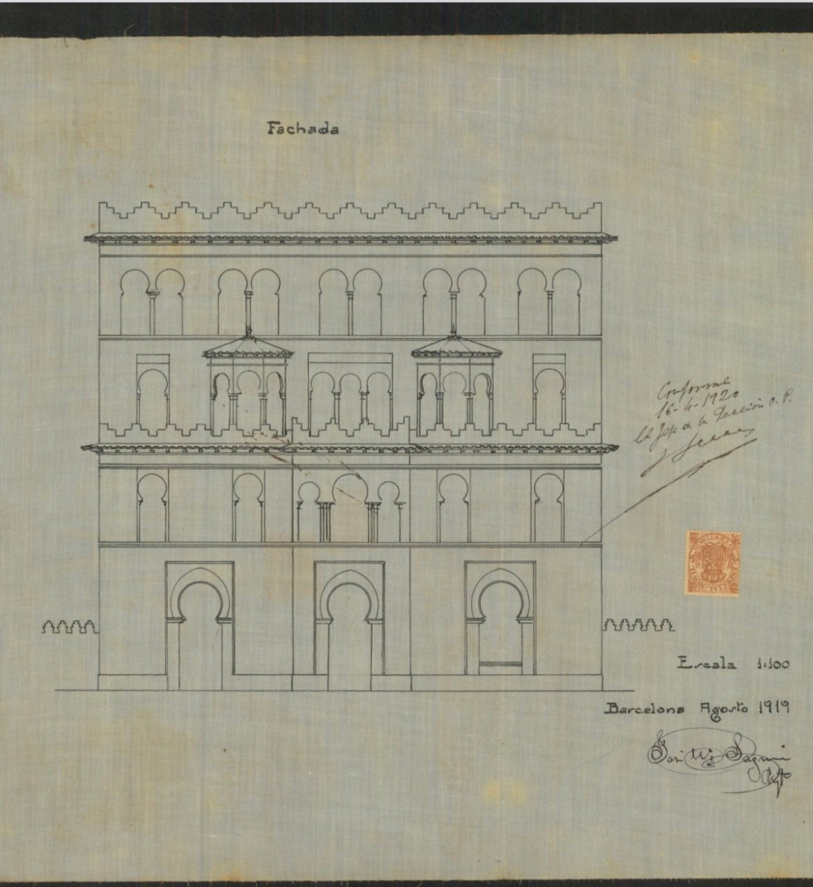 Expedient d'obres del 1920 on es demana permís per a la construcció de l'Edifici Alhambra projectat per Josep Maria Sagnier / Arxiu Municipal Contemporani de Barcelona