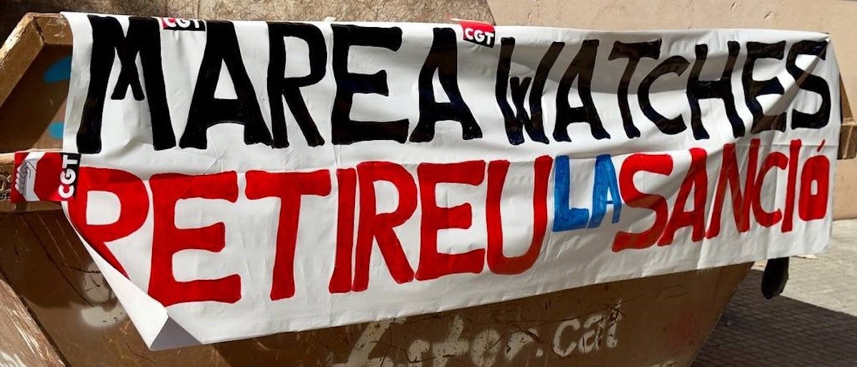 Pancarta en protesta per la sanció que ha rebut Jordi Callejo, exconseller d'ERC a Ciutat Vella / CGT Barcelona