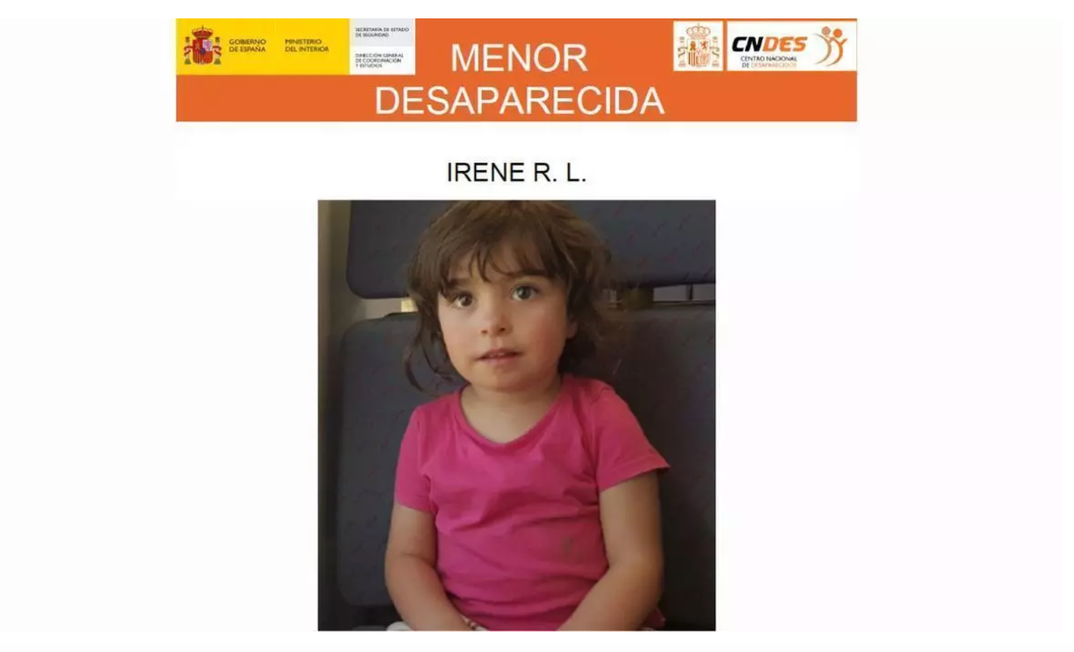 La fitxa d'Irene a la web del Centre Nacional de Desapareguts, del ministeri de l'Interior. / CNDES
