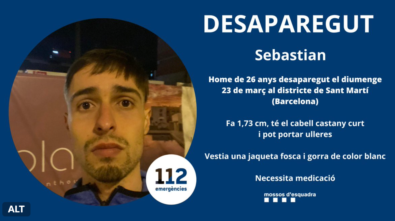 El Sebastian va desaparèixer diumenge 23 de març al districte de Sant Martí 