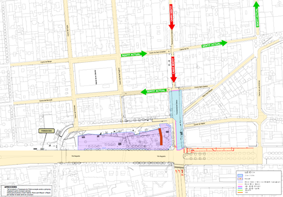 El mapa con los cortes alrededor de la estación de Ferrocarrils de la Generalitat de Gràcia / Ajuntament de Barcelona