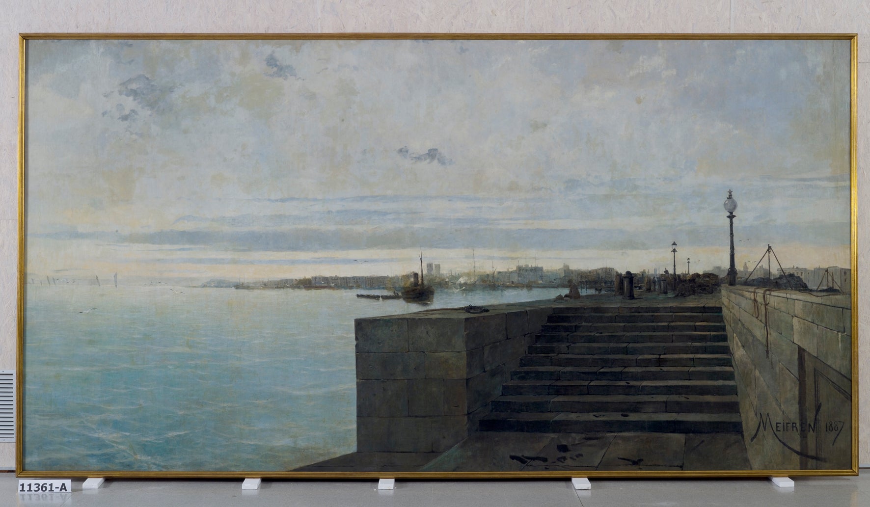El quadre 'El port de Barcelona (1887)' d’Eliseu Meifrèn durant la seva restauració fa més d'una dècada al Centre de Restauració de Béns Mobles de Catalunya (CRBMC) / CRBMC