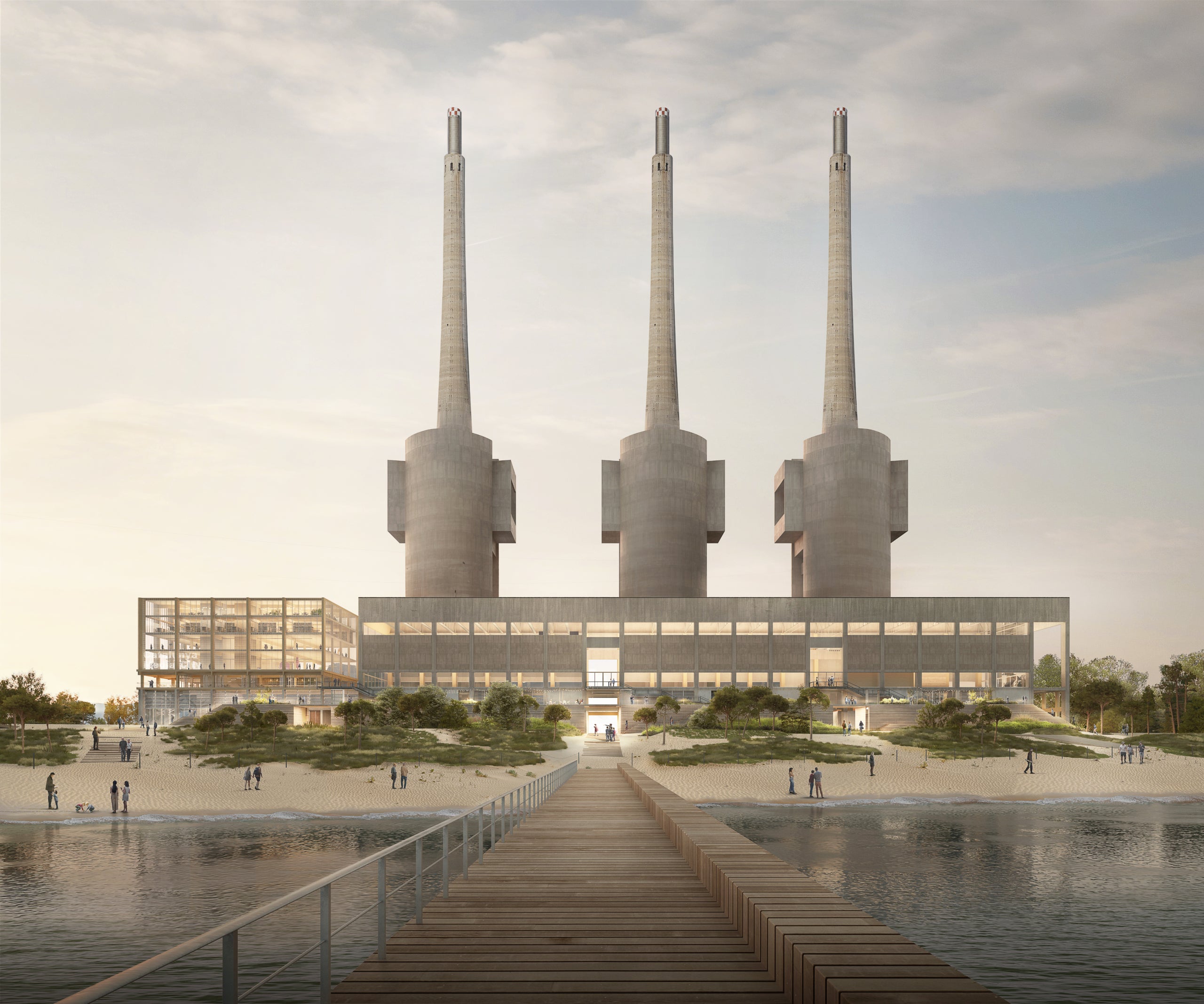 Primers renders del projecte guanyador per transformar la nau de turbines de les Tres Xemeneies / Generalitat