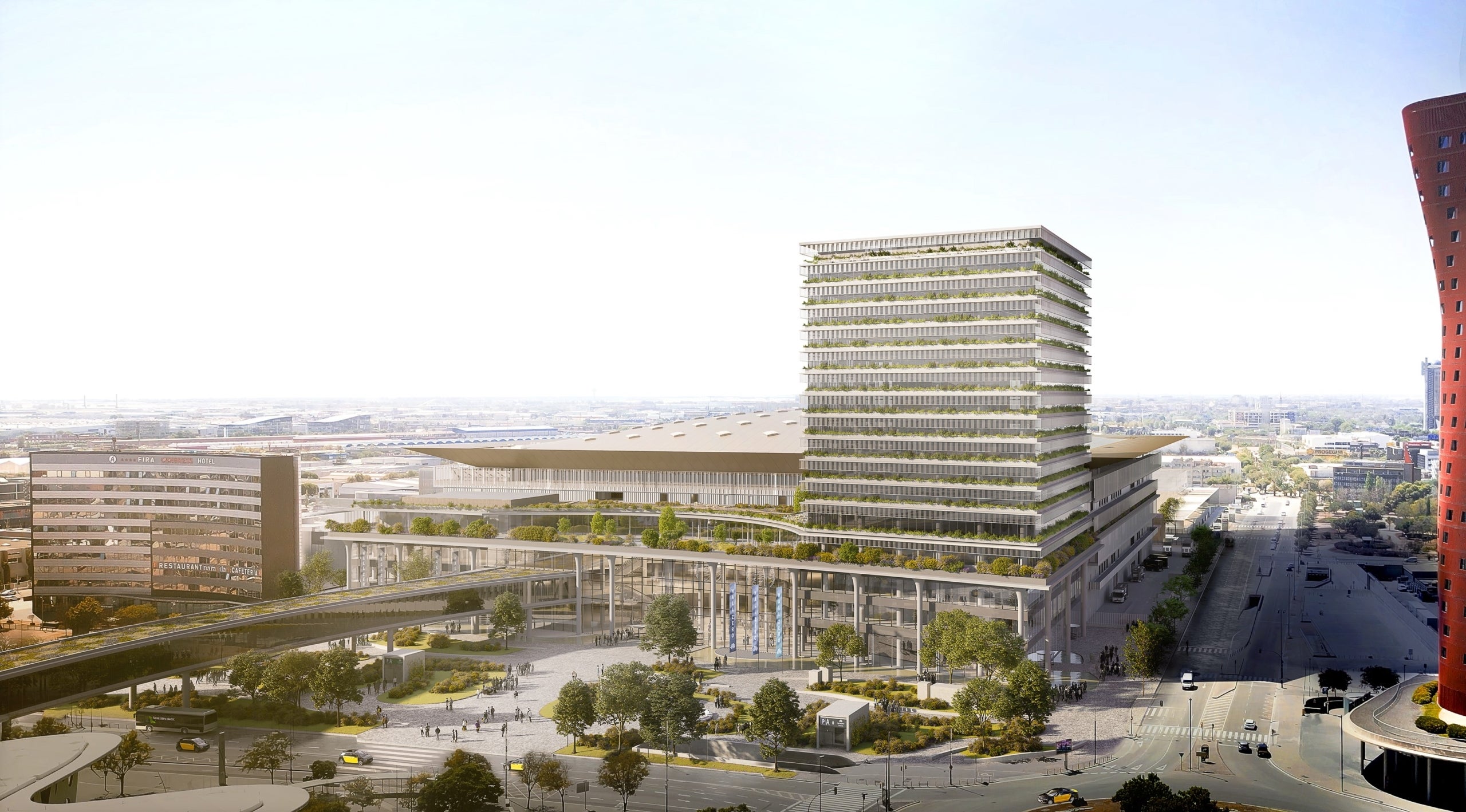 Render de los nuevos espacios de Fira Gran Via alrededor del Pabellón Cero / Departamento de Economía y Finanzas