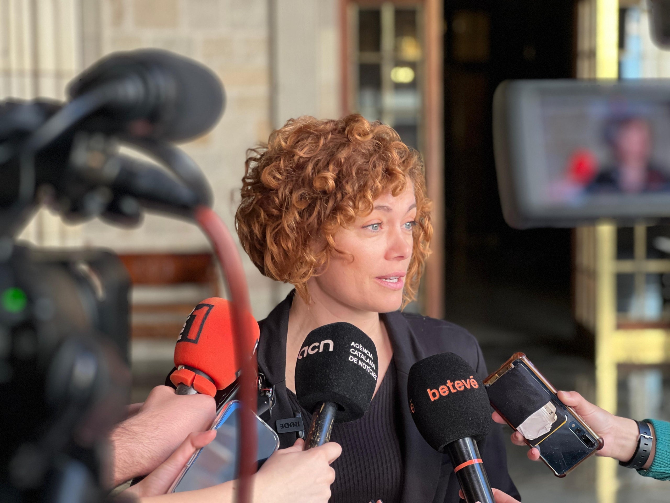 La secretària general d'ERC, Elisenda Alamany, en una atenció als mitjans / ERC