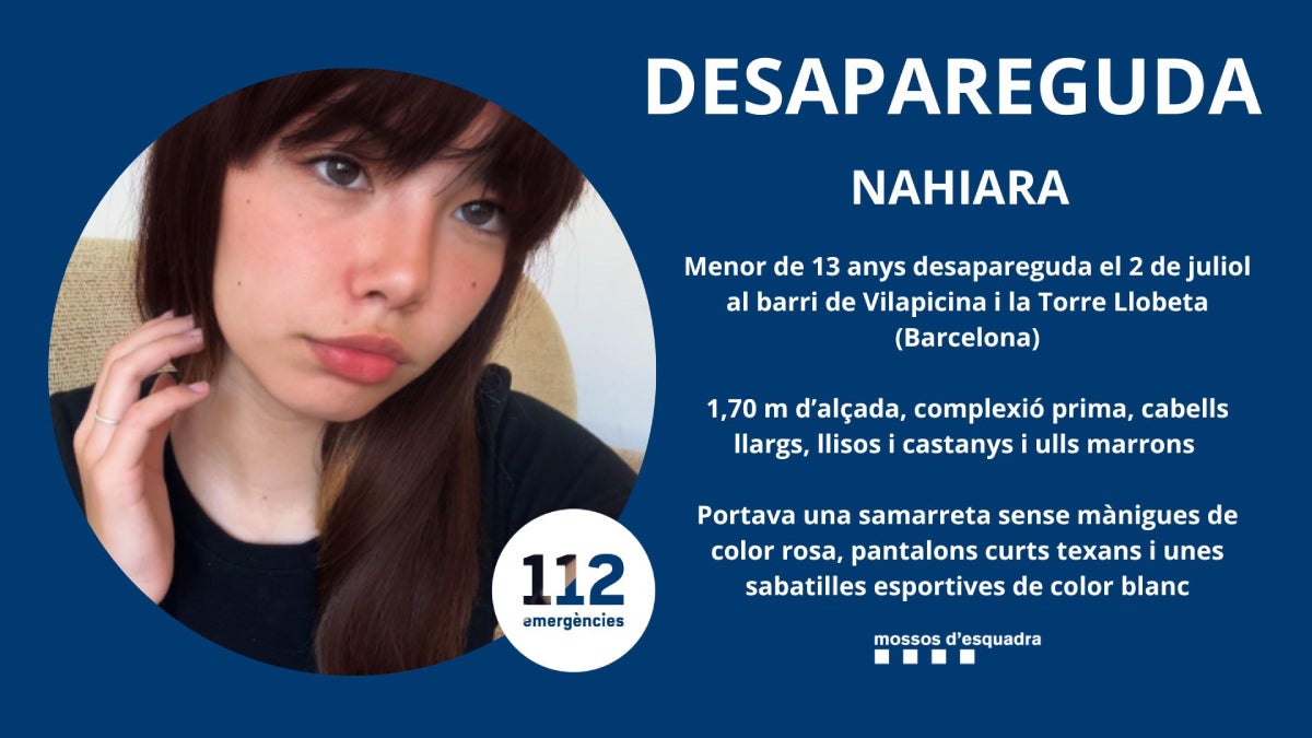 Els Mossos busquen la Nahiara, la menor desapareguda a Nou Barris | Mossos