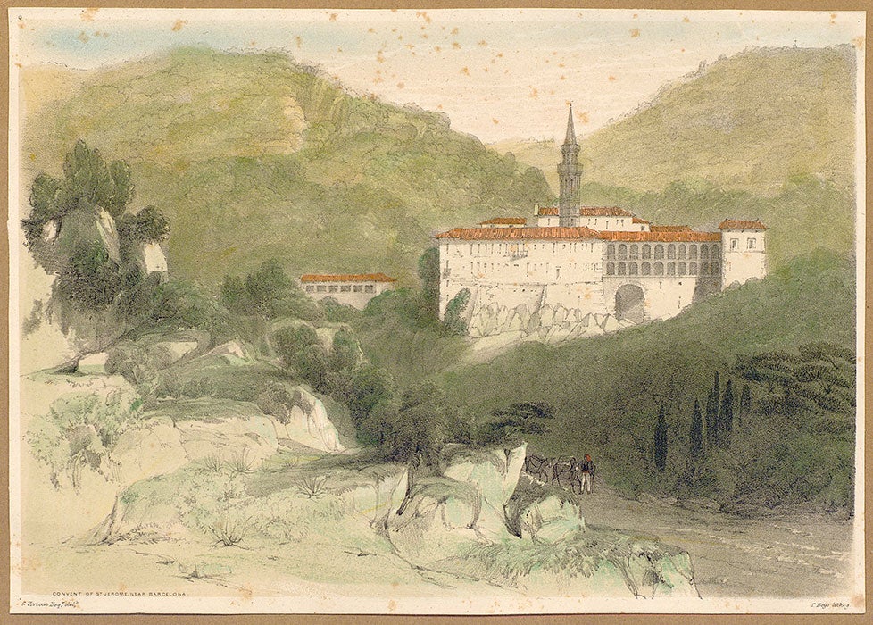 Litografia de Thomas Boys on es veu el monestir de Sant Jeroni de la Vall d'Hebron, publicada a Scenery of Spain, 1838 / Arxiu Històric de la Ciutat de Barcelona