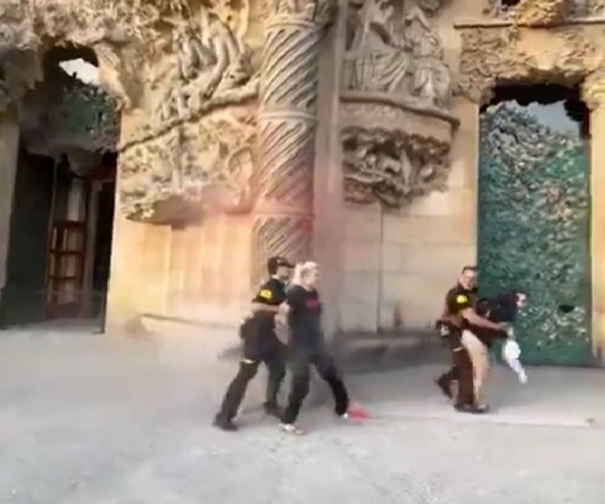 Imatge de la detenció de les activistes que han atacat la Sagrada Família | Futuro Vegetal