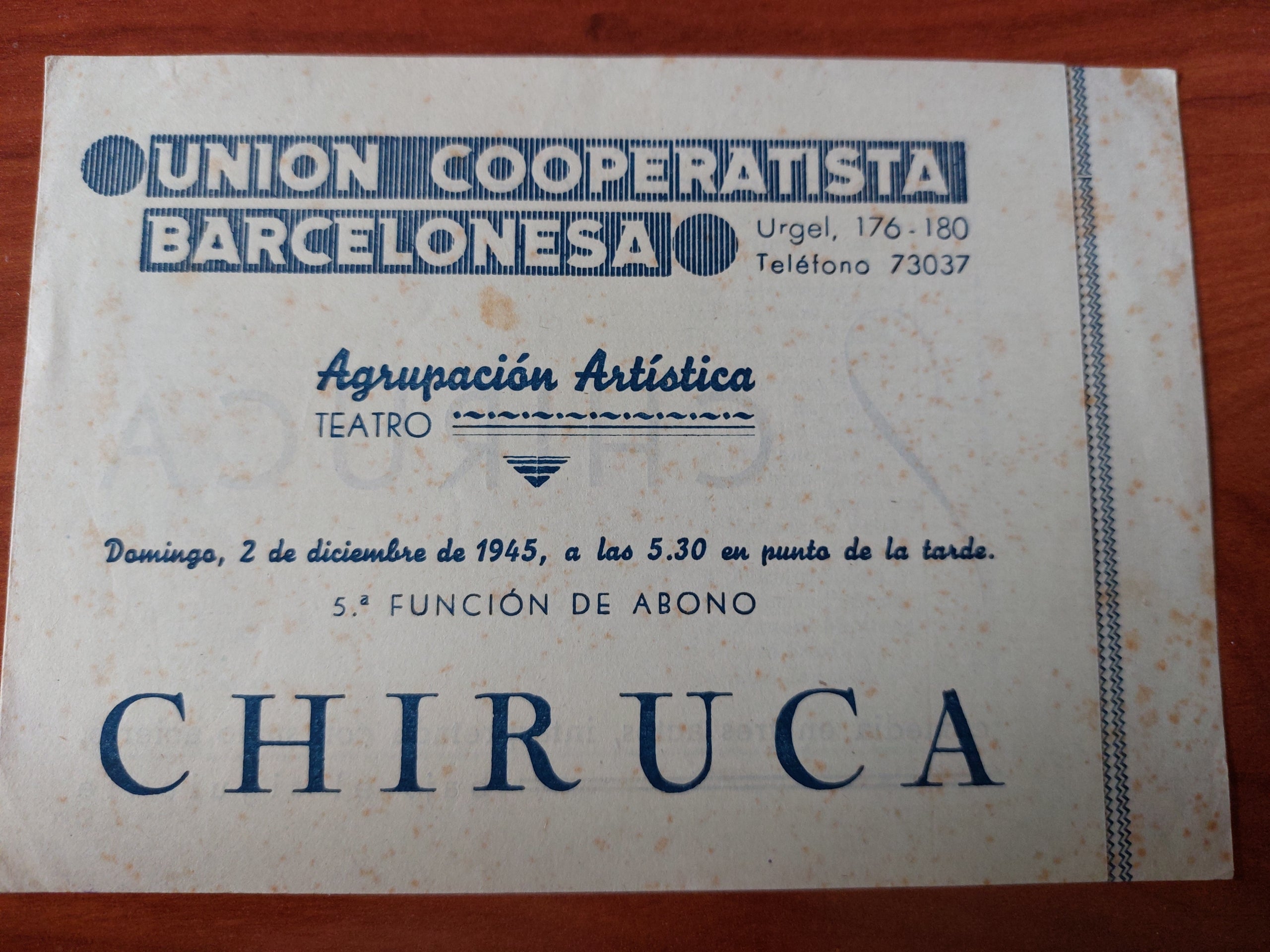 Una de les obres de teatre que es van representar als quaranta al teatre de la Unió Cooperatista Barcelonesa / Cedida