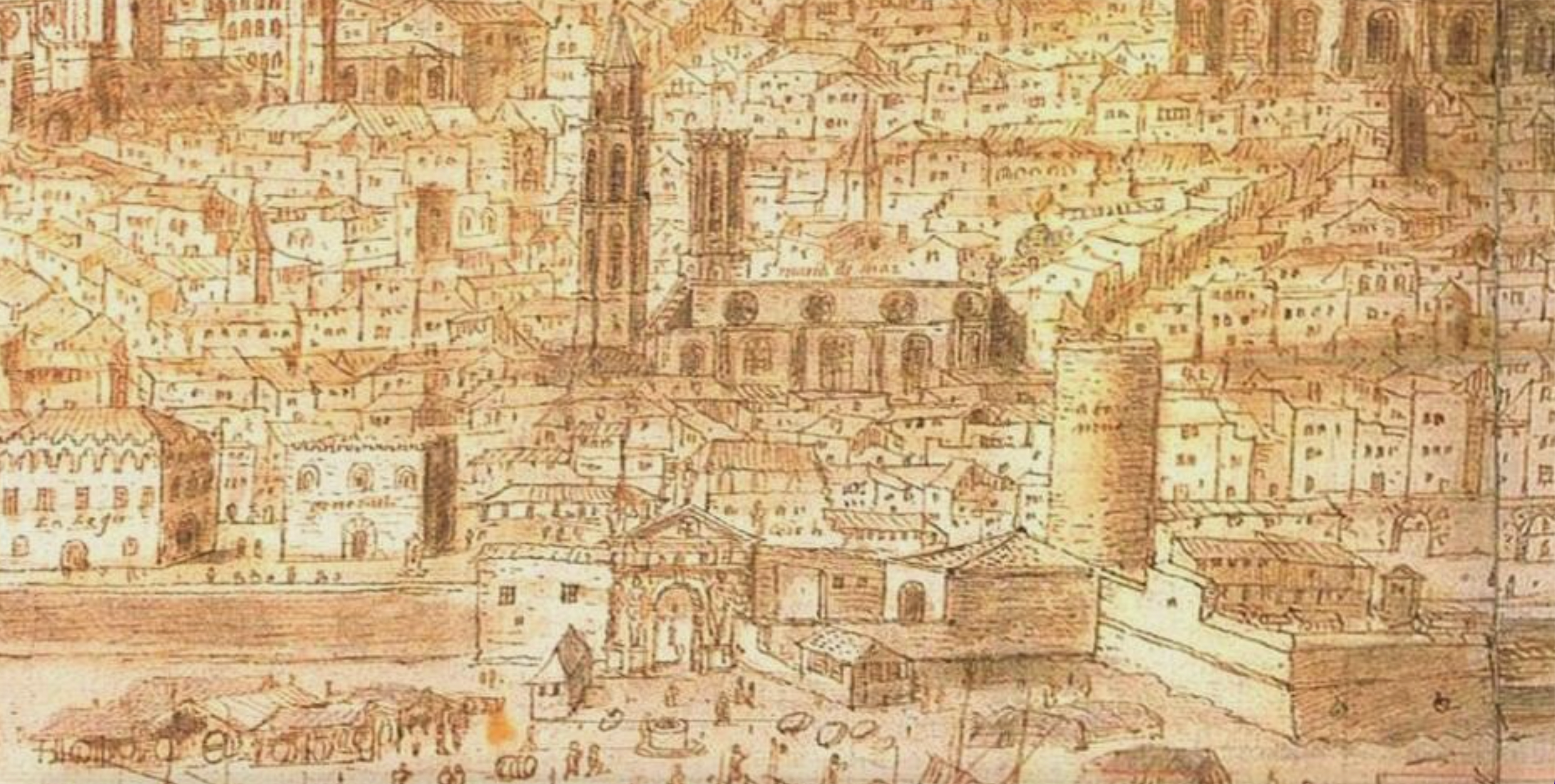 Detall del portal del Mar en un dibuix de l'artista flamenc Anton Van der Wyngaerde (1563)