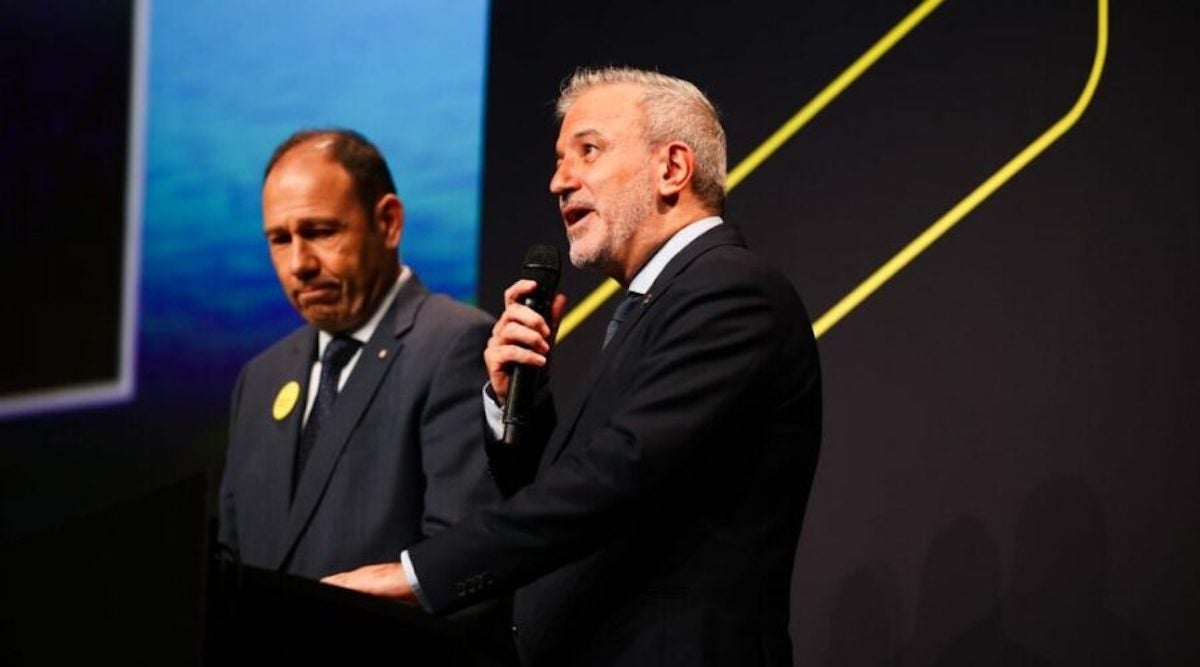 L'alcalde de Barcelona, Jaume Collboni, i el director general del Tour, Christian Prudhomme  / Ajuntament de Barcelona