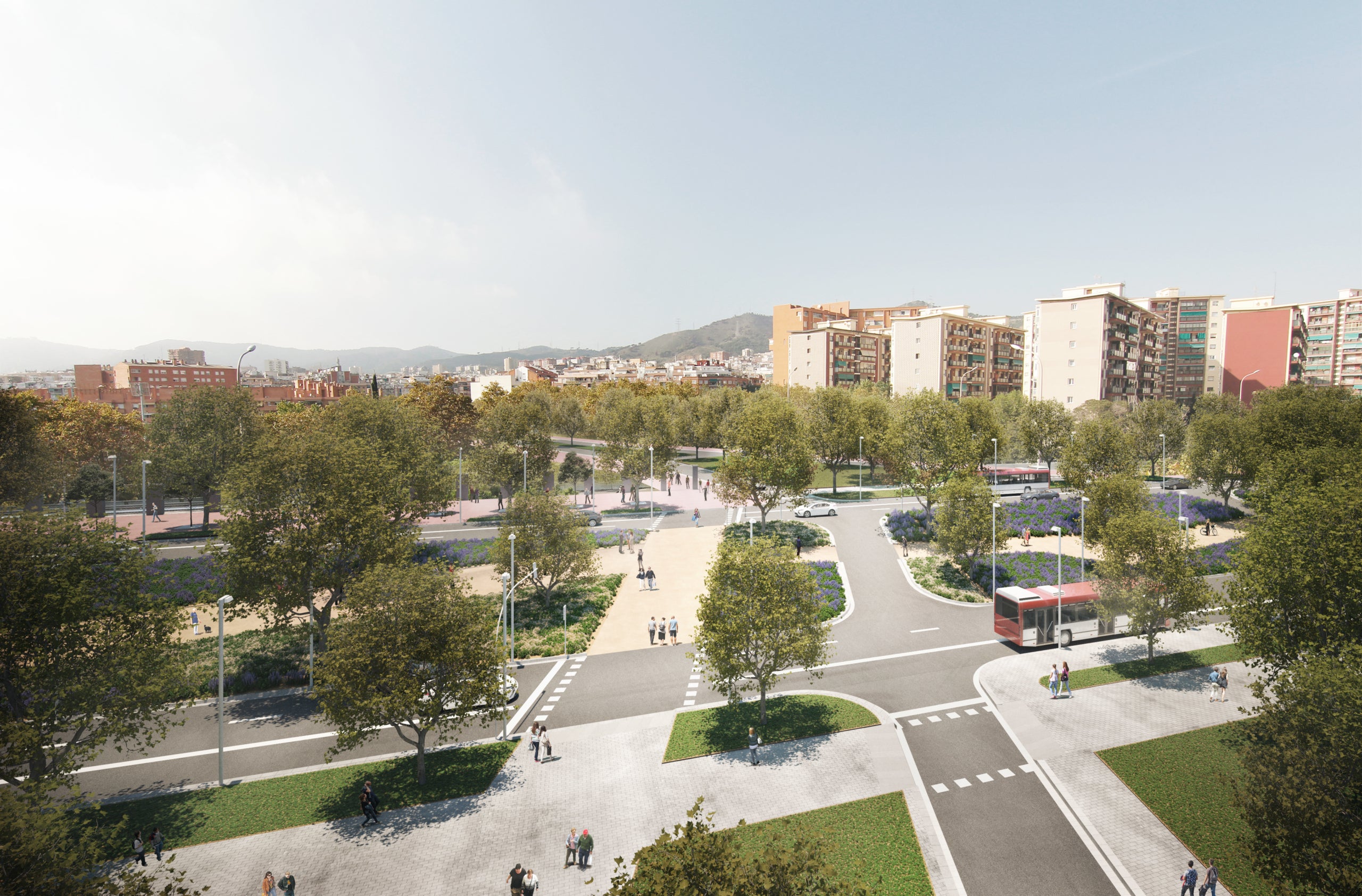 Render de la proposta de reurbanització de la Meridiana entre Fabra i Puig i el pont de Sarajevo / Ajuntament de Barcelona
