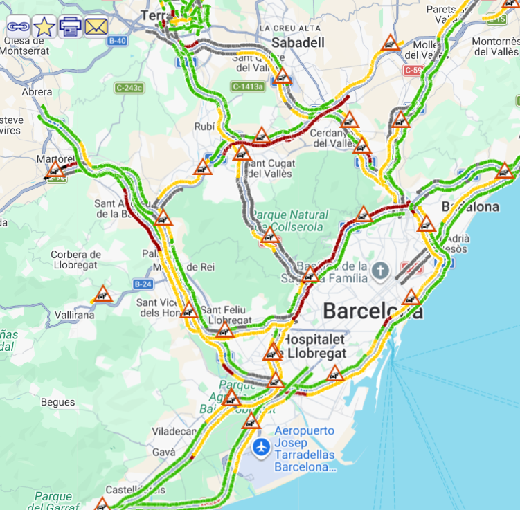 La red viaria de la capital catalana casi colapsada por completo | Tráfico