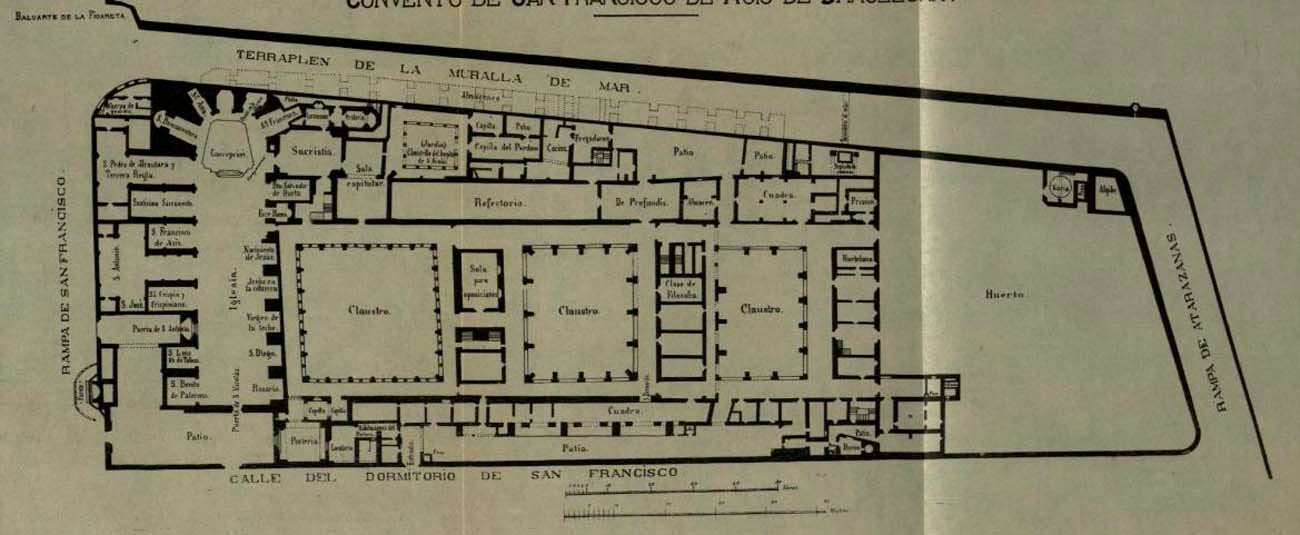 Plànol de l'antic convent de Sant Francesc abans del seu enderroc a finals del segle XIX