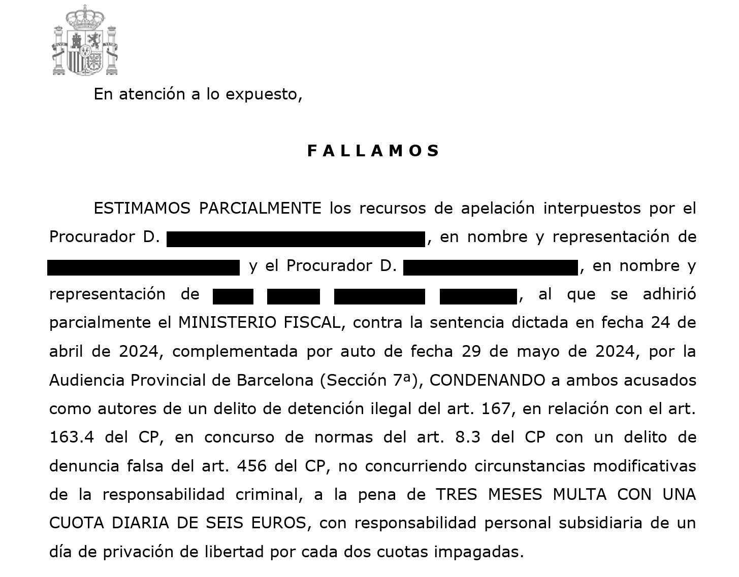 Part dispositiva de la resolució que condemna els Mossos de l'Arro/QS