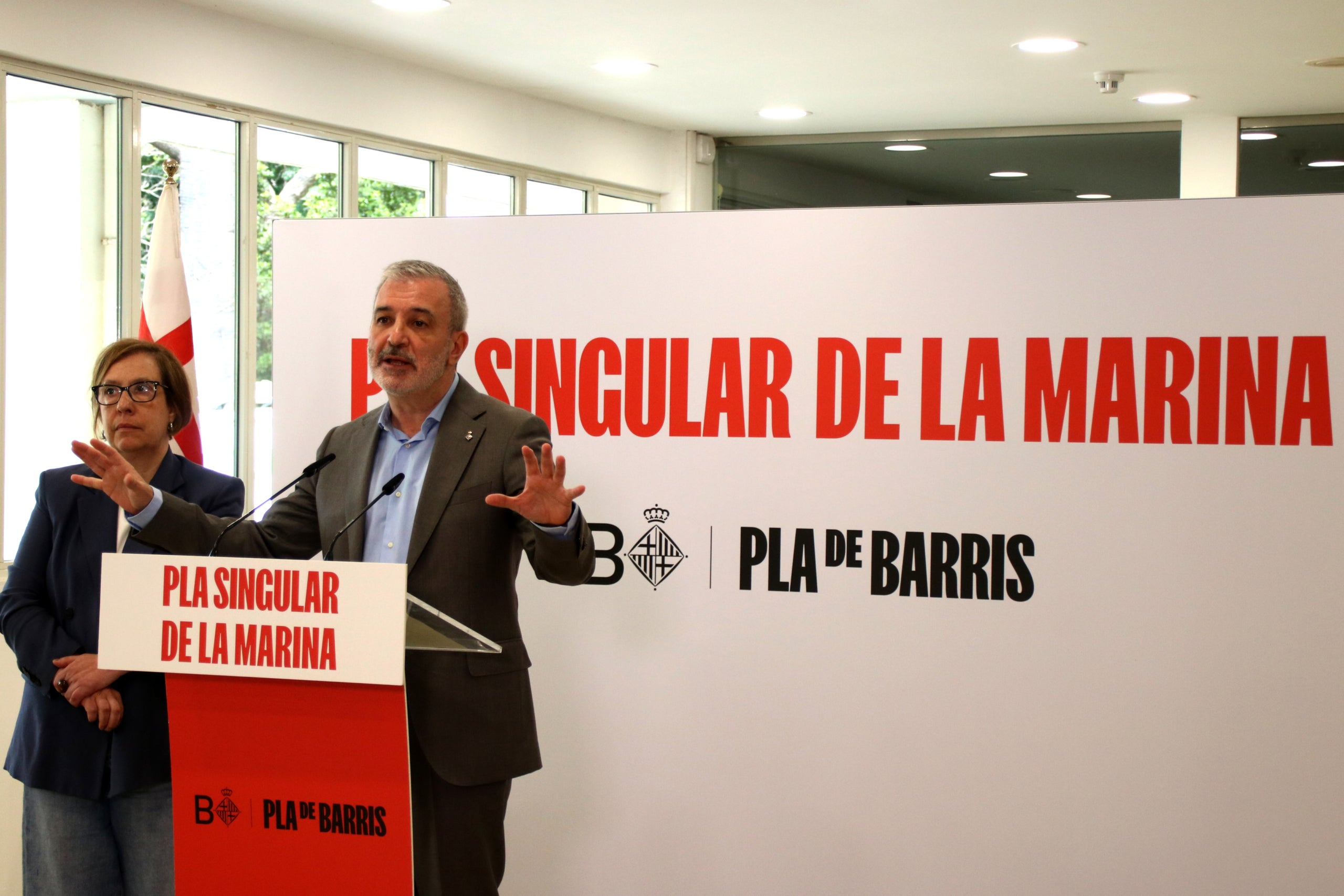 L'alcalde de Barcelona, Jaume Collboni, durant la presentació del Pla de Barris singular de la Marina | Albert Hernàndez Ventós (ACN)