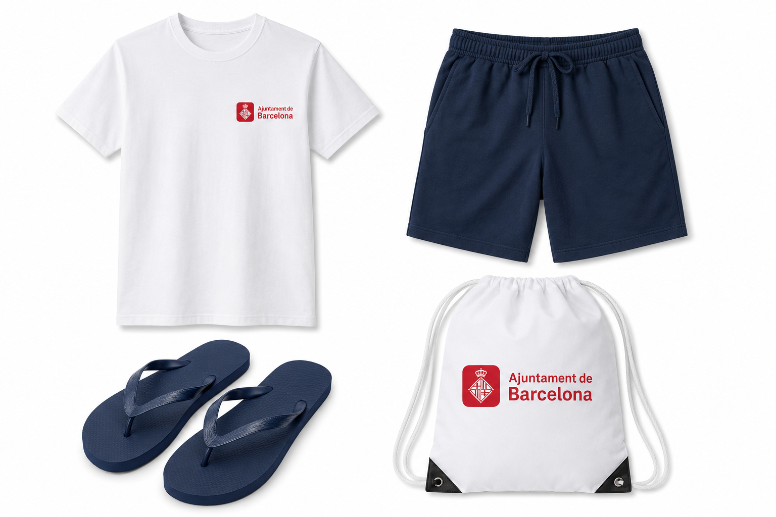 Les quatre peces que la Guàrdia Urbana donarà a les víctimes de robatori de roba a la platja/AdB amb ús d'IA per acompletar el grafisme conjunt