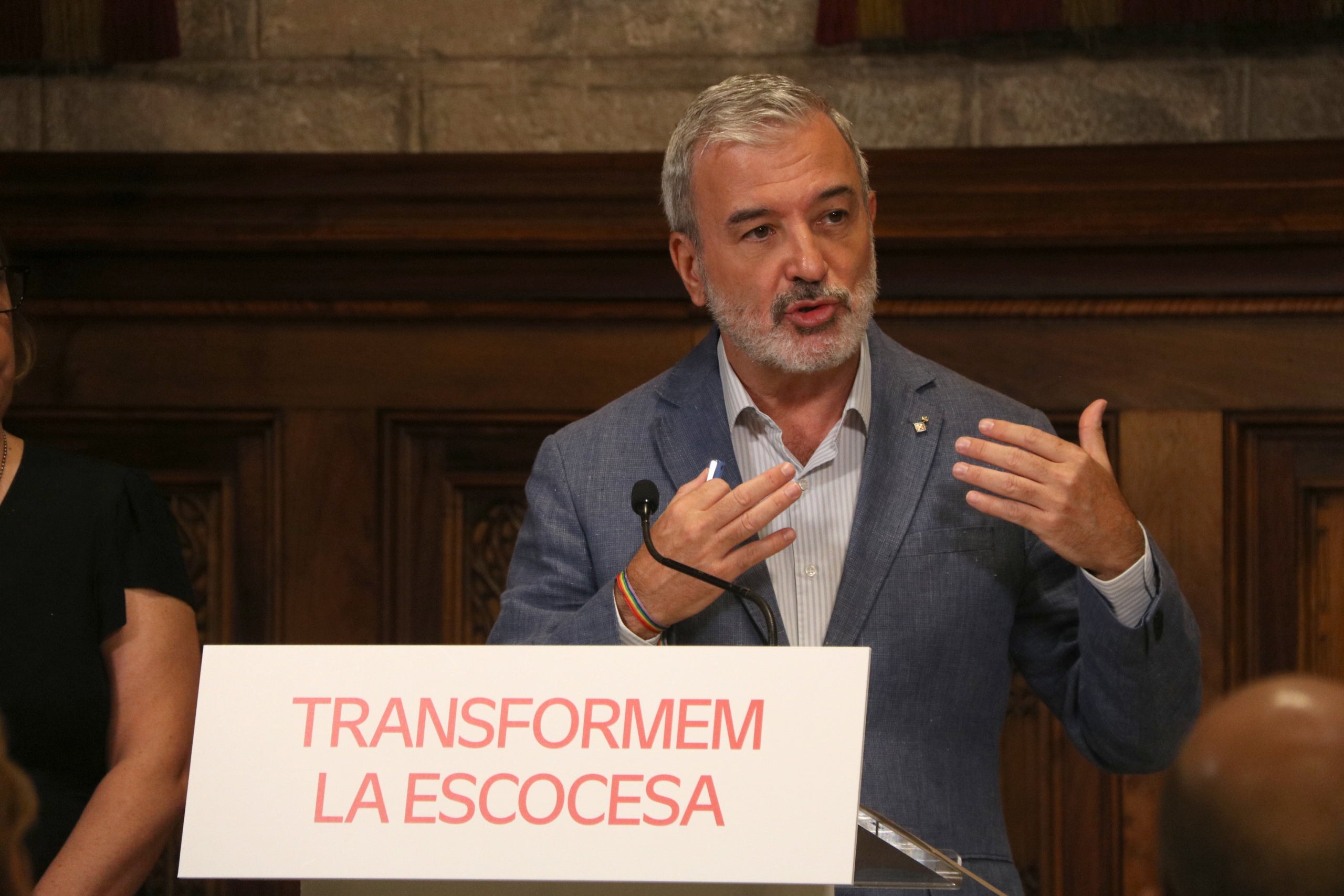 L'alcalde de Barcelona, Jaume Collboni, al Saló de Cent de l'Ajuntament per presentar la transformació de La Escocesa | Bernat Vilaró (ACN)