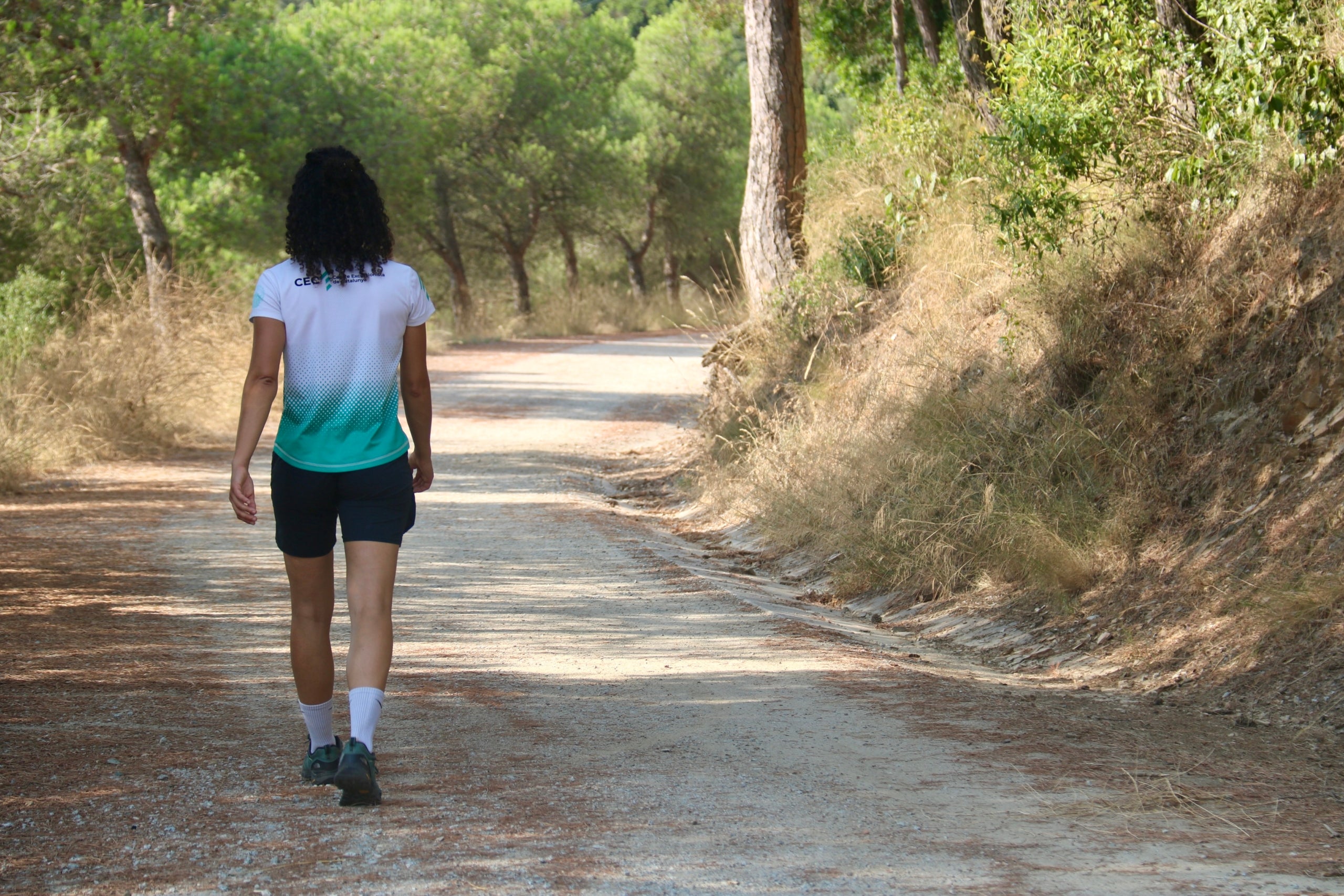 Una persona camina en un dels accessos del passeig de les Aigües, a Collserola. | Albert Segura (ACN)